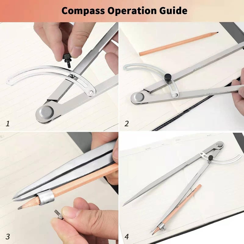 LDVROH 12 inch Compass for Geometry, Compass for Woodworking, Precision Woodworking Compass with Wing Divider and Pencil Holder, Large Compass for Geometry, Woodworking Compass, Drafting, Drawing Compass - Image 4